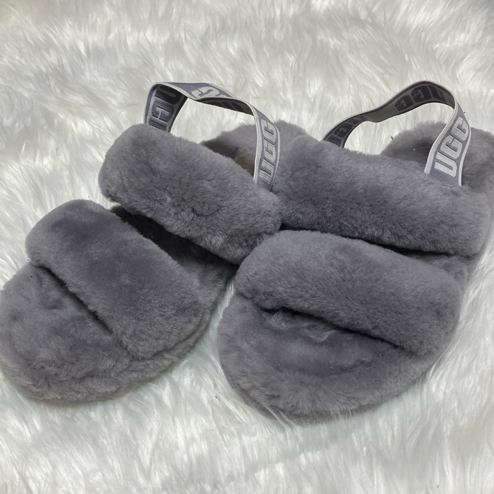 UGG Gray Fluffy Slippers